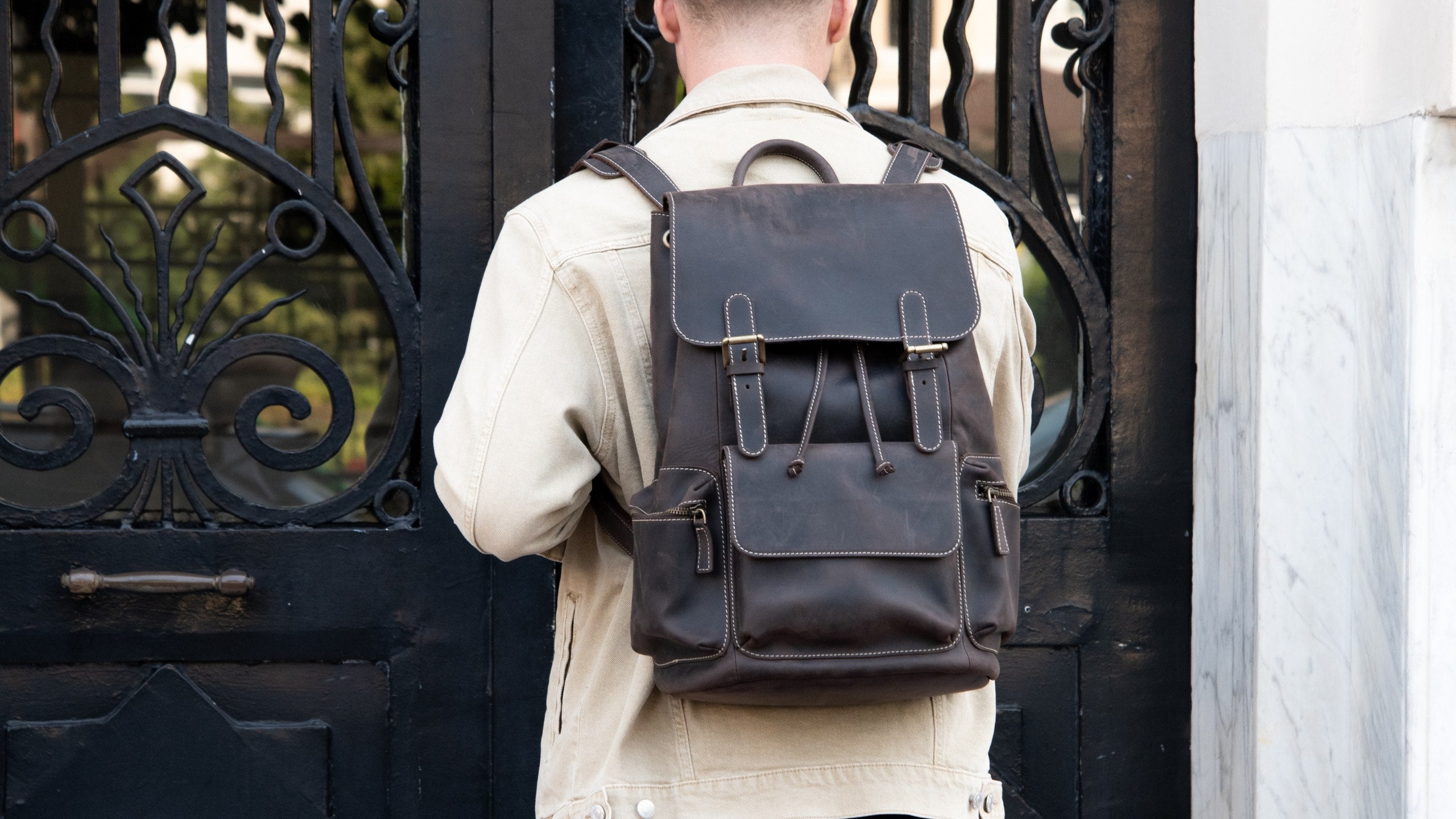 backpack leather mens Travel Rucksack Backpack, 16 Inches Adjustable padded backpack straps The Standard