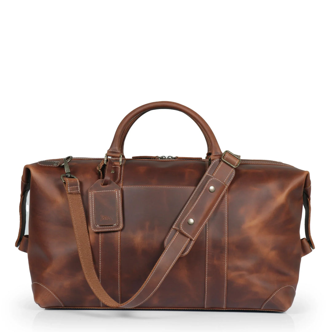 Leather Duffle Bag, 45L Carry-On Weekender, Full Grain Crazy Horse Leather, Yukon Bags, Tan