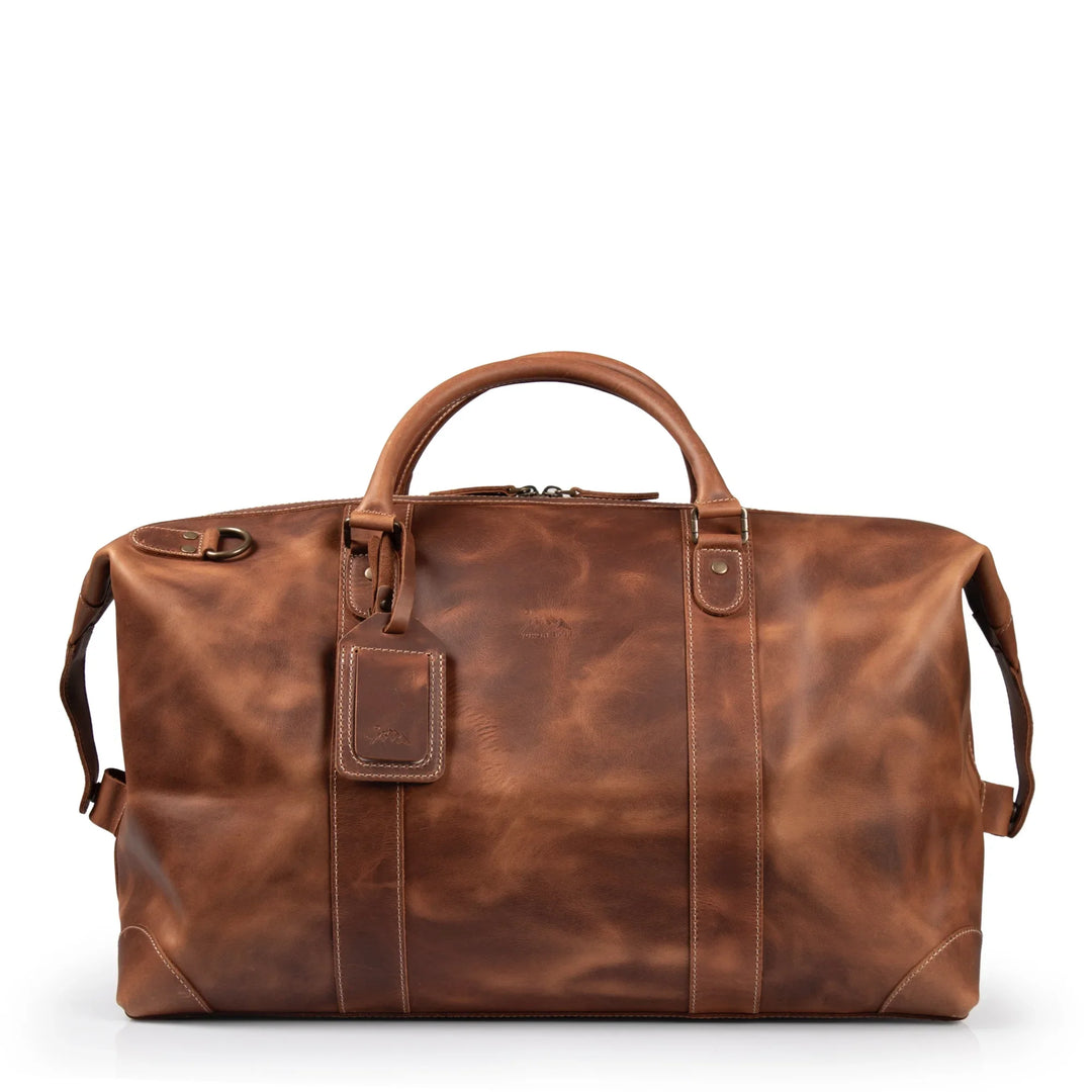 Leather Duffle Bag, 45L Carry-On Weekender, Full Grain Crazy Horse Leather, Yukon Bags, Tan