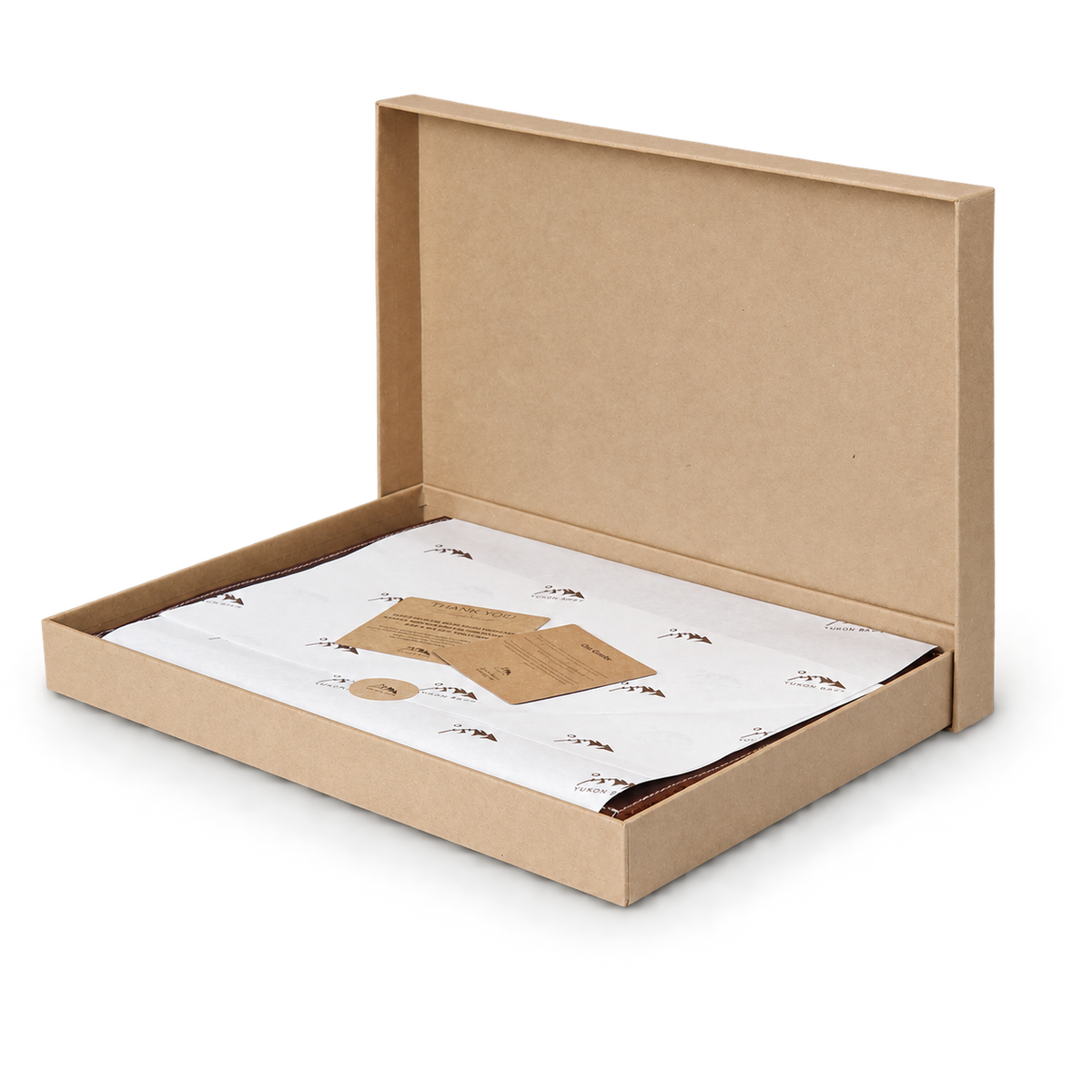Yukon gift box with tissue paper and presentation card