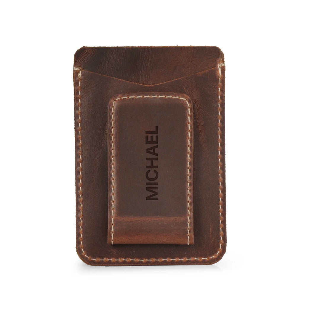 Leather Money Clip Wallet, Slim Full Grain Front Pocket Wallet, Yukon Bags, Tan
