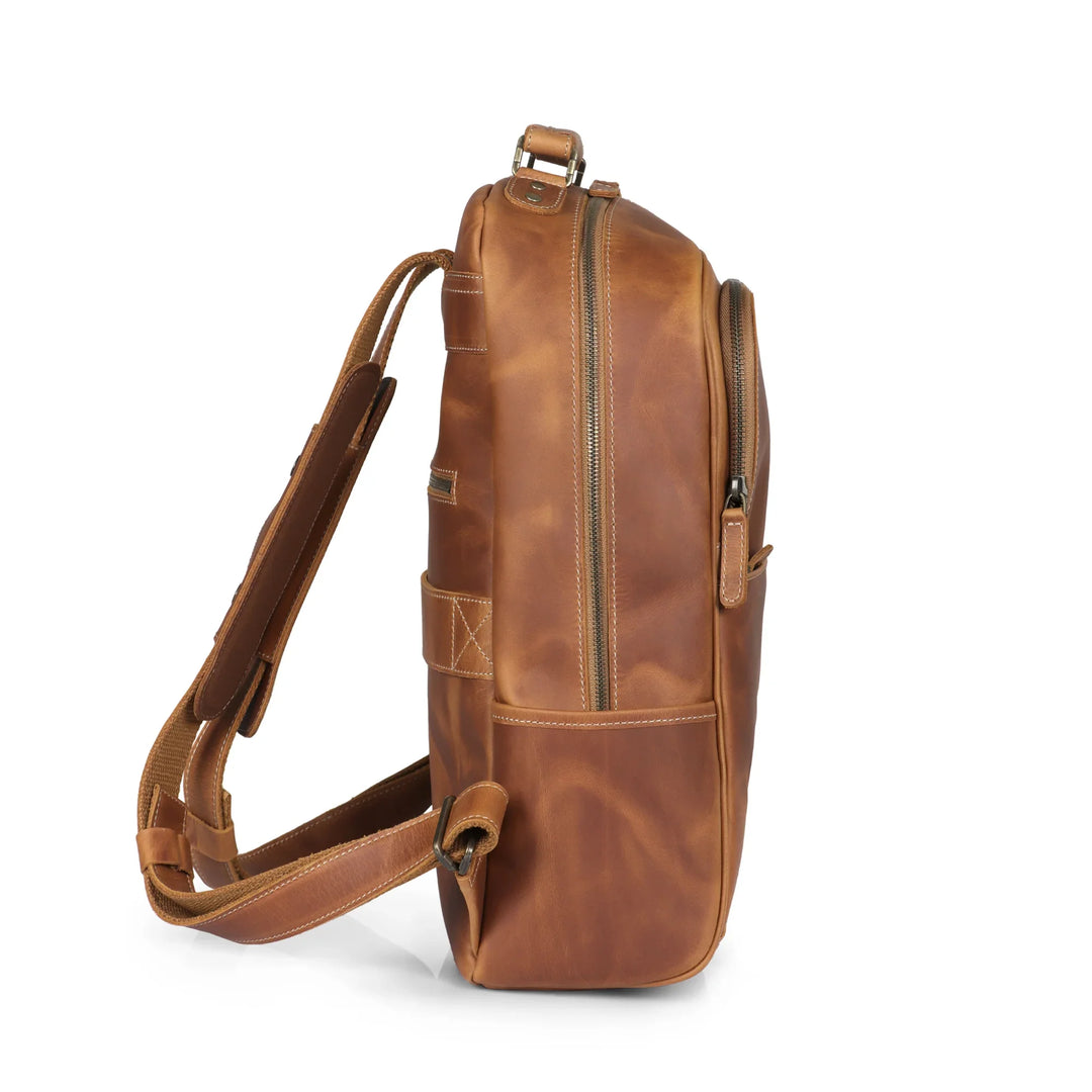 cognac leather backpack bag Leather Travel Backpack, 25L Laptop Backpack with Trolley Strap, Yukon Bags, Tan