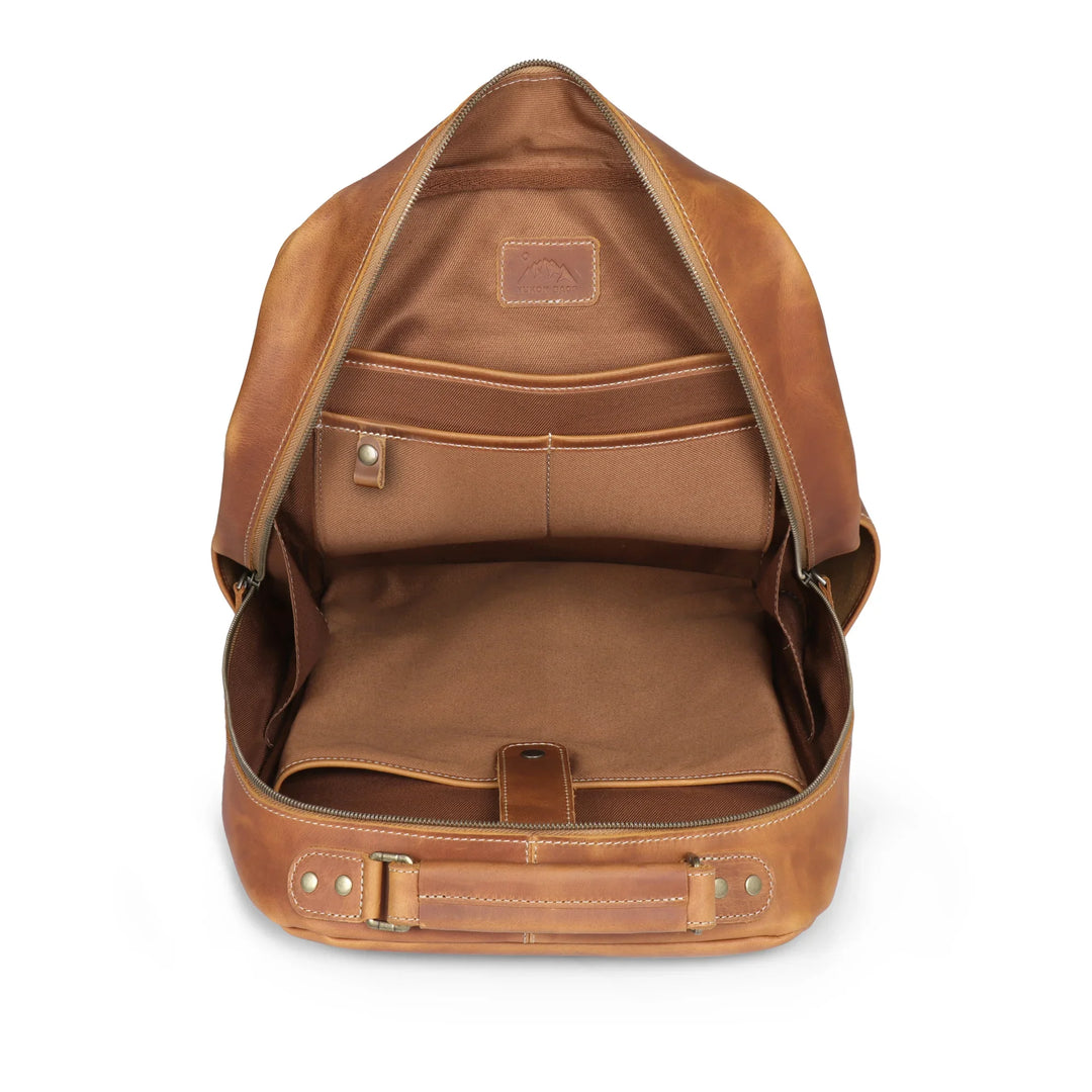 box backpack leather french Leather Travel Backpack, 25L Laptop Backpack with Trolley Strap, Yukon Bags, Tan