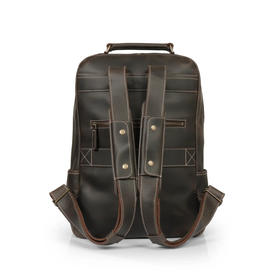 Frances Leather Travel Backpack Laptop Bag with Trolley Sleeve