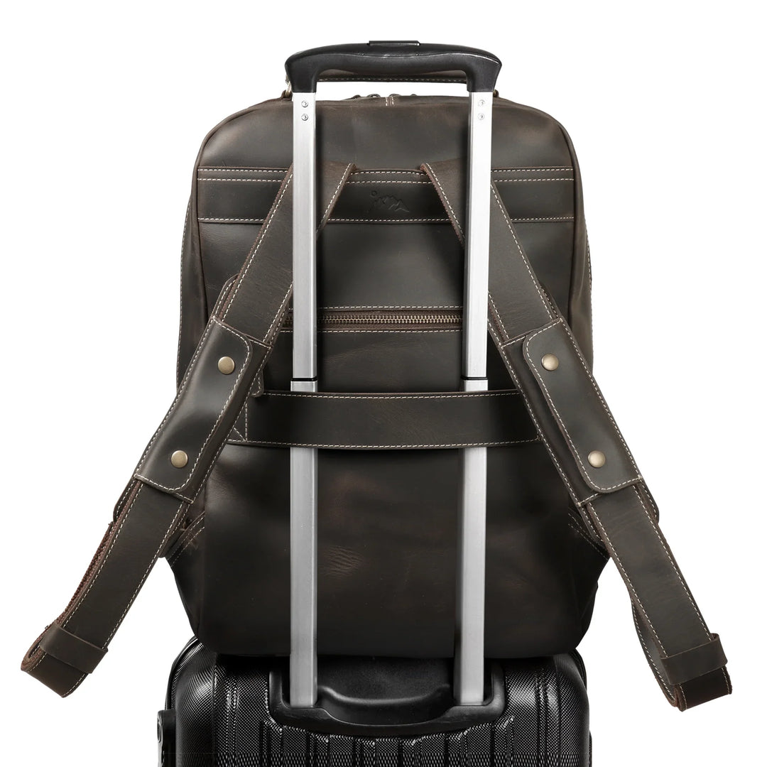 black and grey leather backpack laptop bag Frances Leather Travel Backpack Laptop Backpack, Chestnut