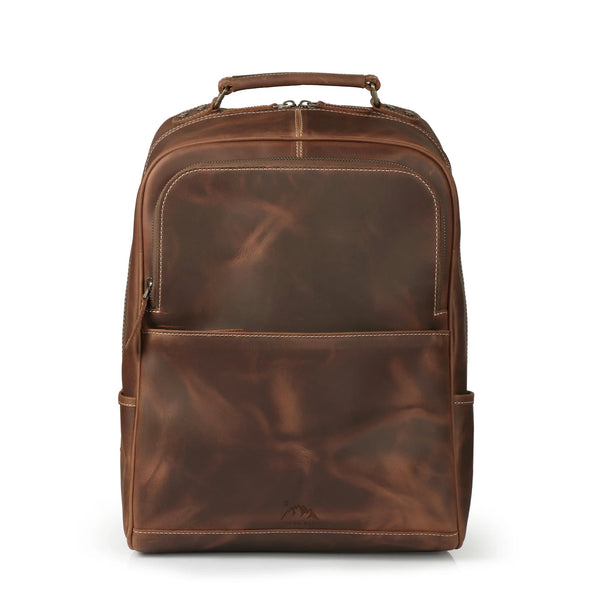 Leather Travel Backpack, 25L Laptop Backpack with Trolley Strap, Yukon Bags, Tan