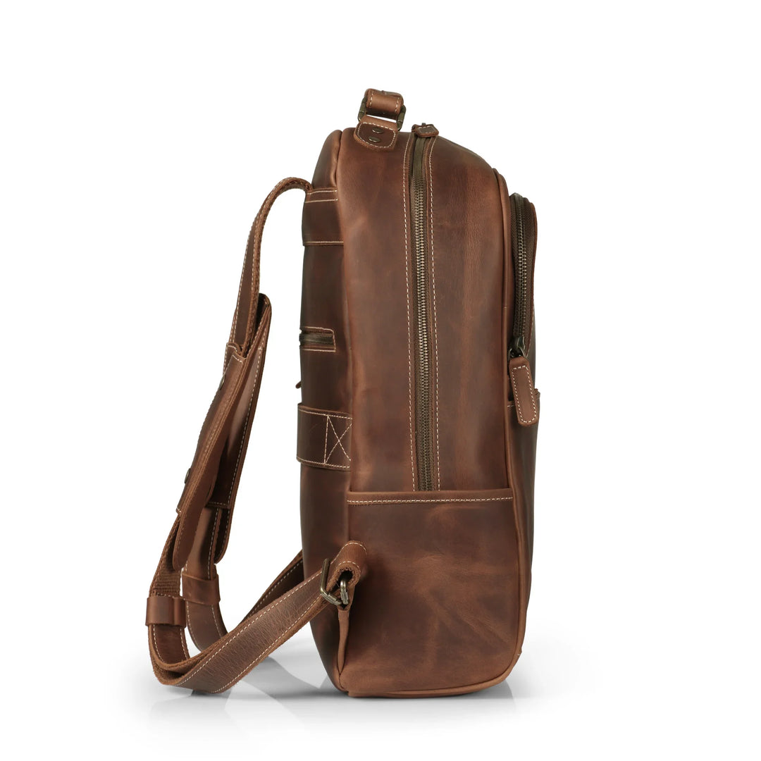 brown leather laptop backpack Leather Travel Backpack, 25L Laptop Backpack with Trolley Strap, Yukon Bags, Tan