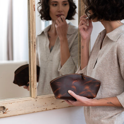 Leather makeup bag