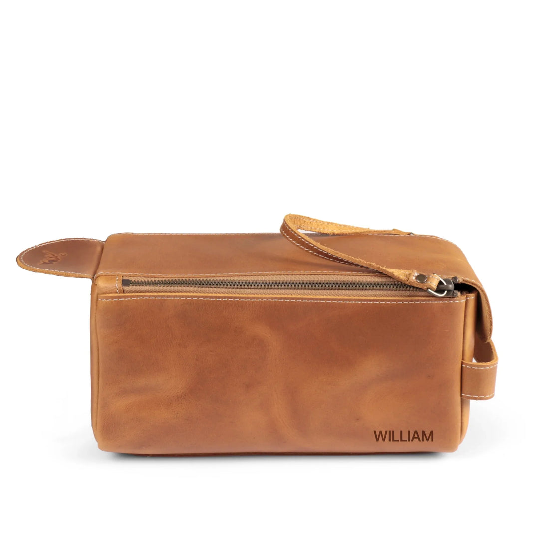 Leather Toiletry Bag, Full Grain Travel Dopp Kit, Yukon Bags, Camel
