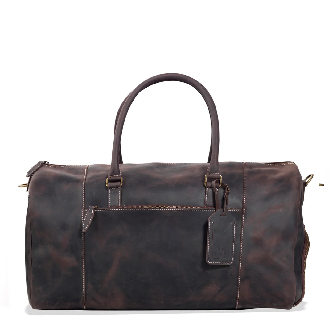 aok7703 leather duffel backpack Leather Duffle Bag, 47L Carry-On Weekender, Shoe Compartment, Yukon Bags, Chestnut