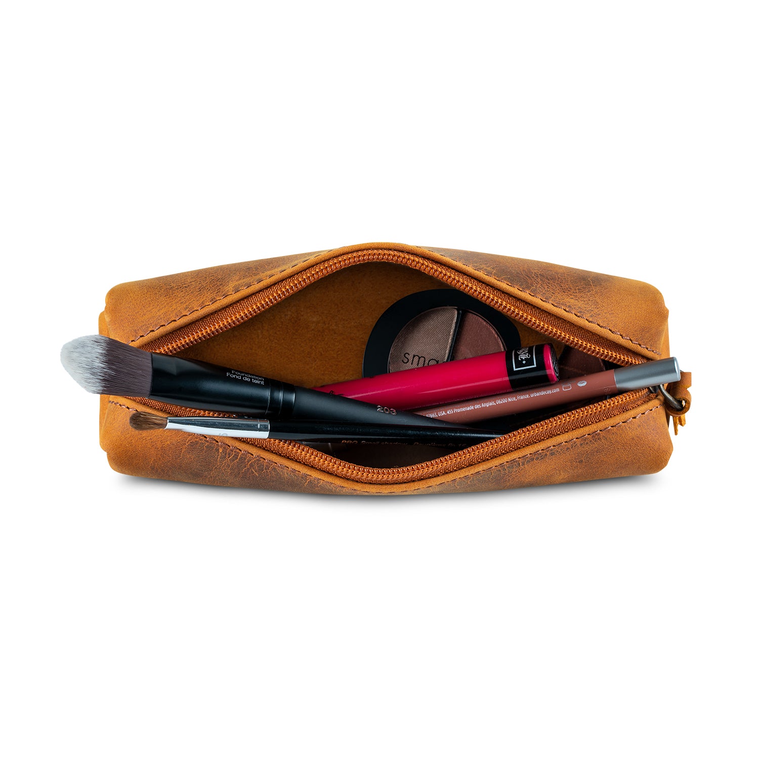 Yukon Bags Augusta Leather Pen Case - Makeup Pouch for Purse, Camel