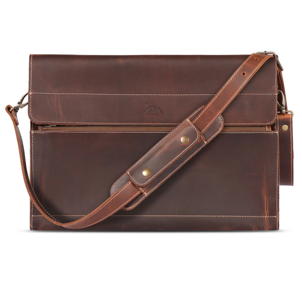 Personalized Monogram Full Grain Distressed Leather Briefcase Messenger Bag  Laptop Bag