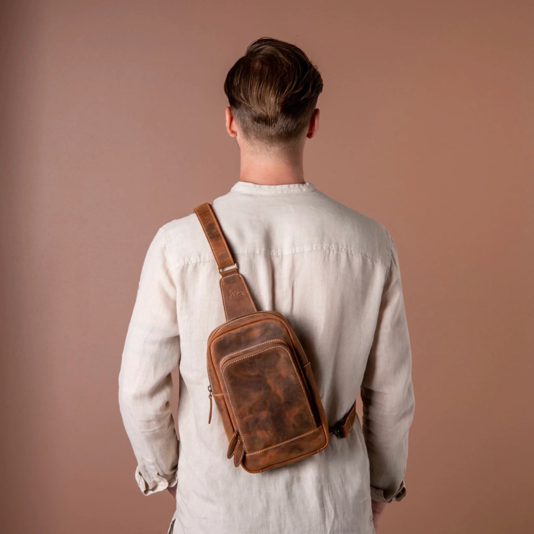 crossbody and backpack leather Leather Crossbody Bag, Full Grain, Adjustable Strap, Yukon Bags, Camel