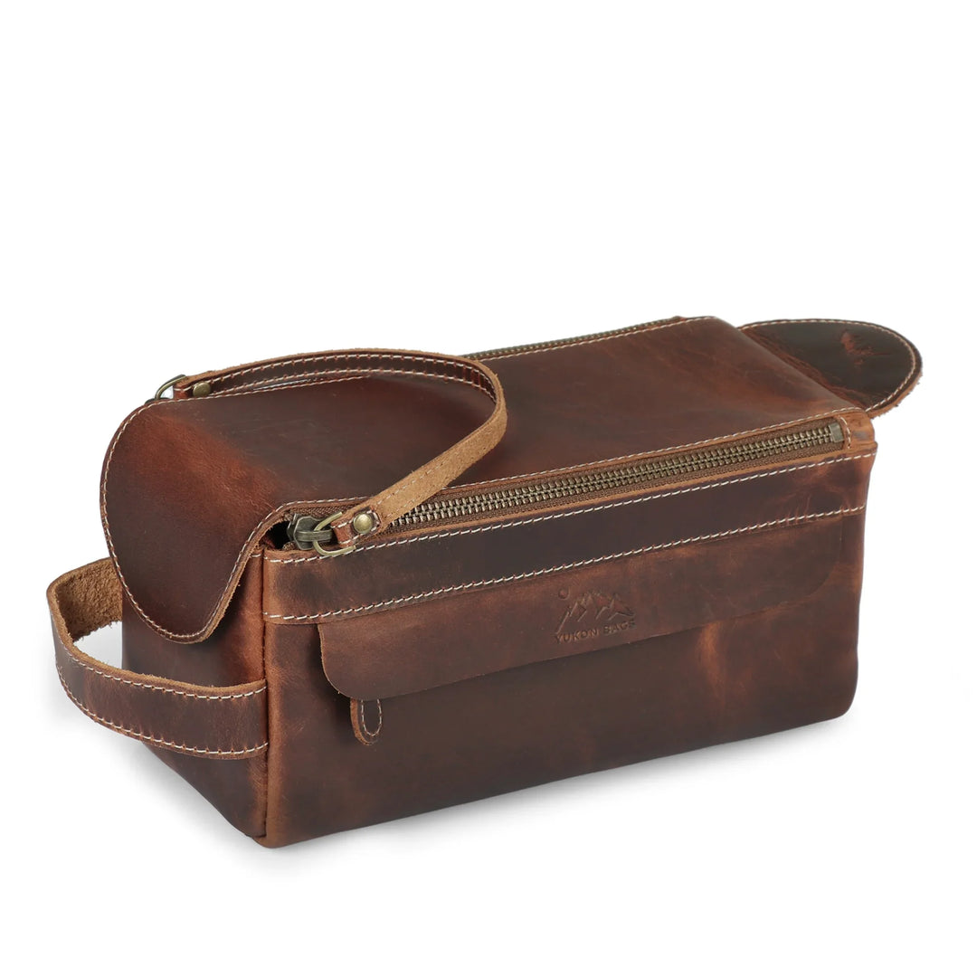 buy mens travel toiletrie bag Leather Toiletry Bag, Full Grain Travel Dopp Kit, Yukon Bags, Tan