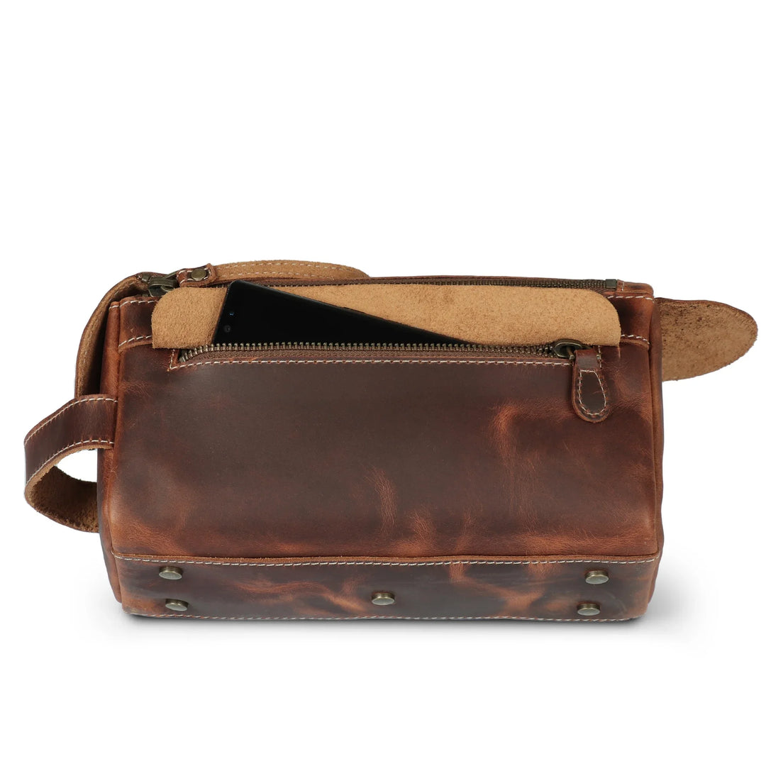 Leather Toiletry Bag, Full Grain Travel Dopp Kit, Yukon Bags, Tan