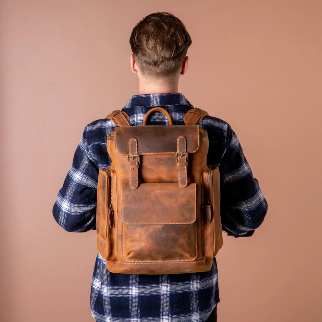 backpack leather for men Yukon Crazy Horse Leather Backpack - Fits 16" Laptop