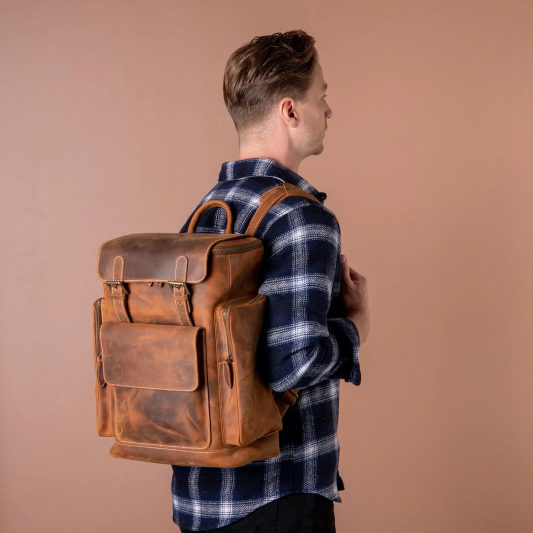 Yukon Leather Backpack - Men's Leather Laptop Bag, Tan